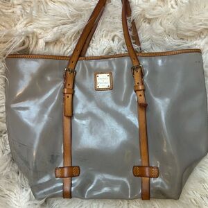 Dooney & Bourke Taupe Brown Patent & Vachetta Leather Leisure Tote Satchel